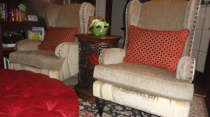 Custom upholstered chairs for a study that doubles as a family hang out - The Goldstein family