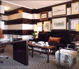 robert-passal black white striped walls decorati