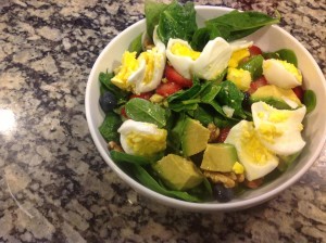 I make this salad for dinner every night. I sometimes switch the eggs out for salmon